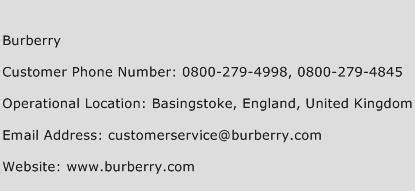 burberry customer care number.